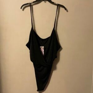 Boohoo Plus Elegant Black Spaghetti Strap Bodysuit